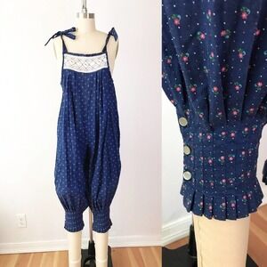Cottagecore Prairie Romper Overalls Tie‎ Shoulder